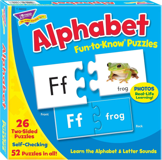 Creativity inspired TREND ENTERPRISES, INC. Fun-to-Know Puzzles: Alphabet, Learn The Alphabet & Letter Sounds, 26 Two-Sided Puzzles, Self-Checking, 52 Puzzles Total, for Ages 3 and Up