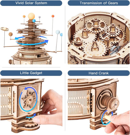 ROKR 3D Wooden Puzzles for Adults Huge Orrery Model - Toy Building Set Mechanical Puzzles 8 Orbiting Planets Unique Gifts for Men and Women