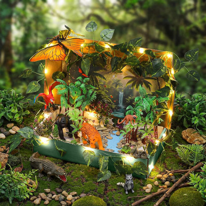 Teyva Daily 48 Pcs Dinosaur Diorama Kit Habitat Project Box Set 3D Dinosaurs Diorama Supplies Include Dinosaurs Model Figures & Eggs Volcano Artificial Trees with Cardboard for DIY Crafts Gifts