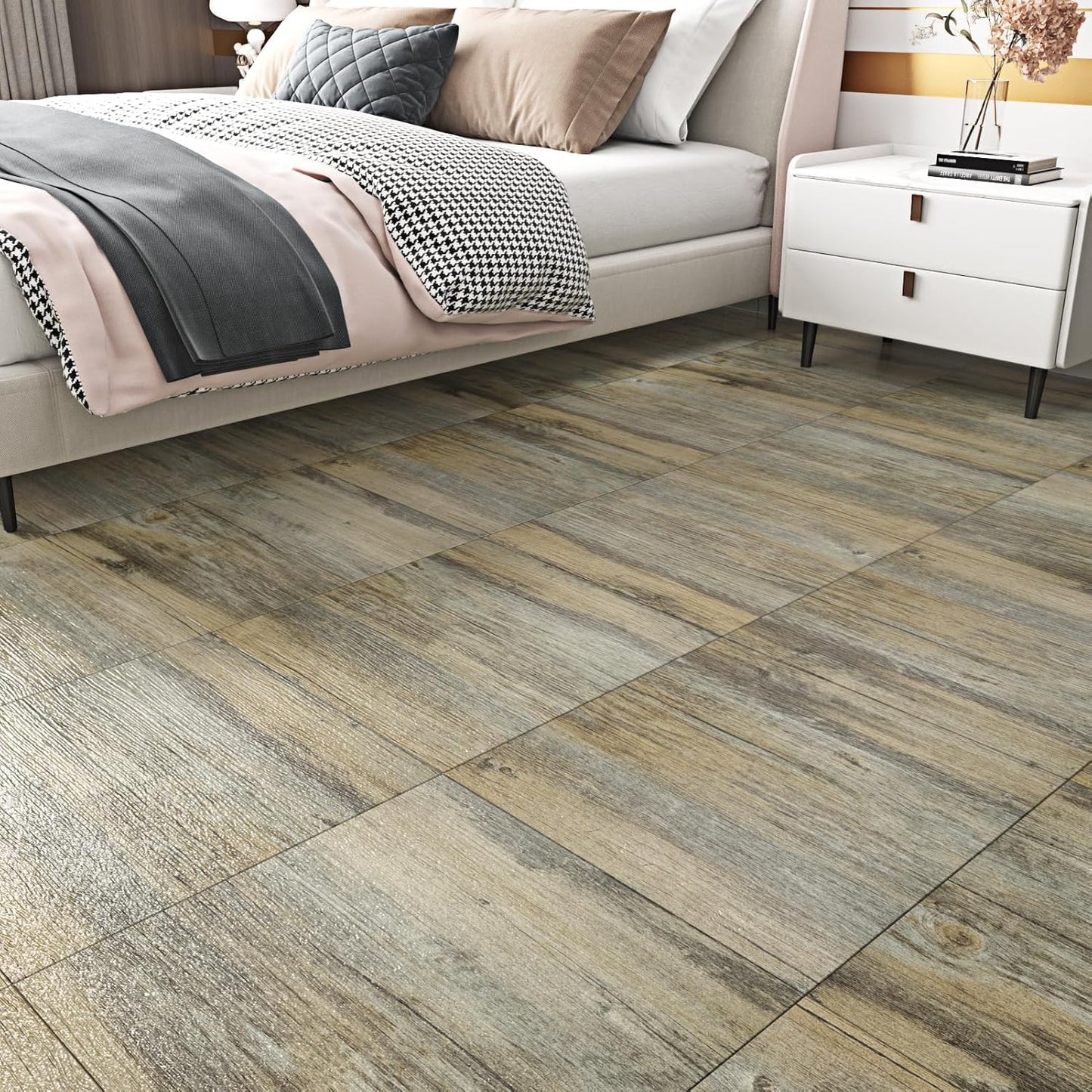 Wallercity White Marble Peel and Stick Vinyl Floor Tiles 6-Pack 12x12 Inches Self Adhesive Waterproof Flooring Planks for Bathroom Kitchen Bedrooms Stick on Floor Tiles Laminate Sheets Vinyl Flooring