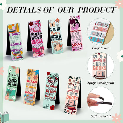 Fumete 60 Pieces Pink Spicy Words Double Sided Magnetic Bookmarks Cute Cartoon Pattern Bookmarks Magnet Page Spicy Words Page Clip for Women Book Lover Gifts Summer Party Supplies