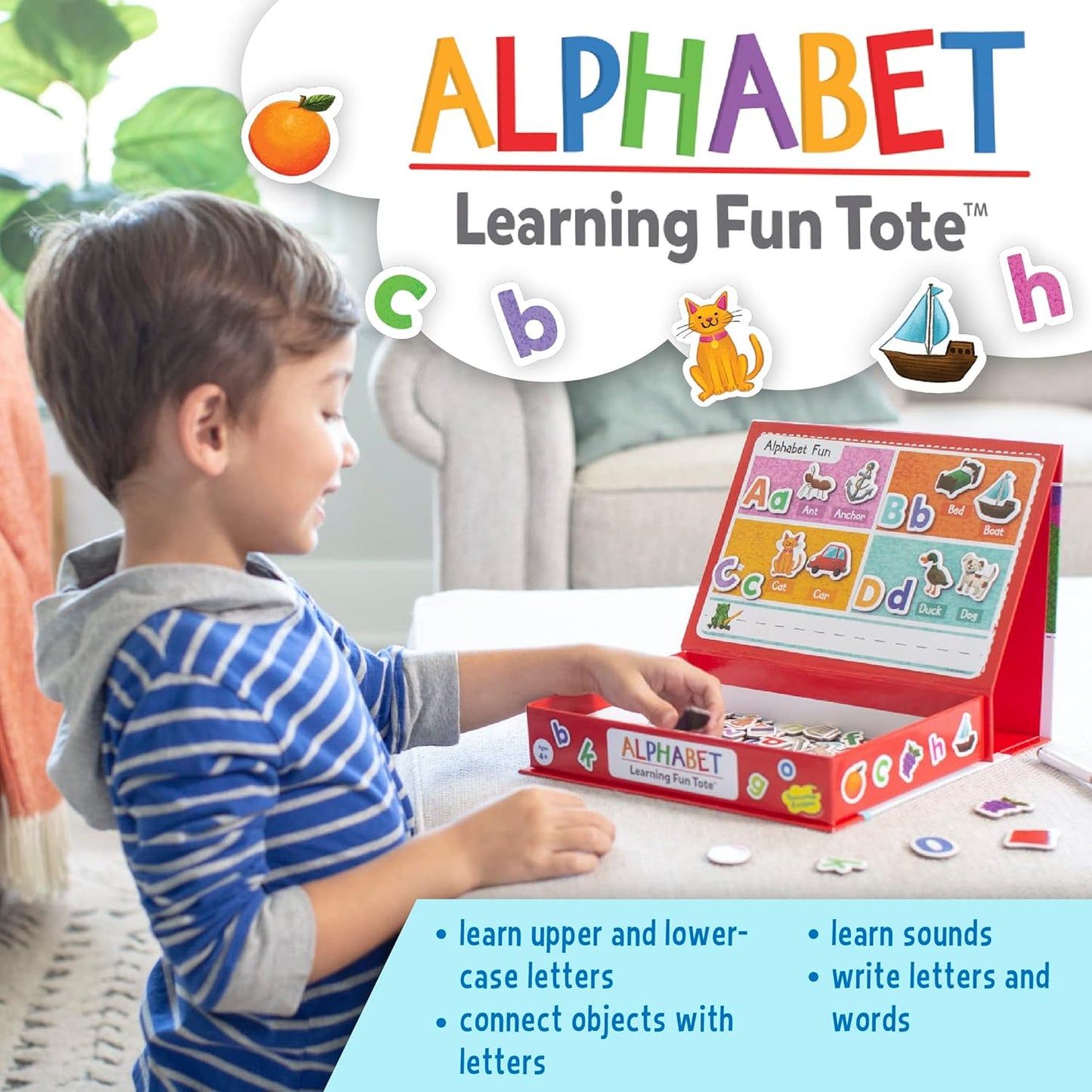 Peaceable Kingdom Alphabet Learning Fun Tote, Hands-on Literacy Activity Set with Magnetic Letters Sheets, Early Reading Skills Development, Kids Age 4+, Portable Classroom Home Organization