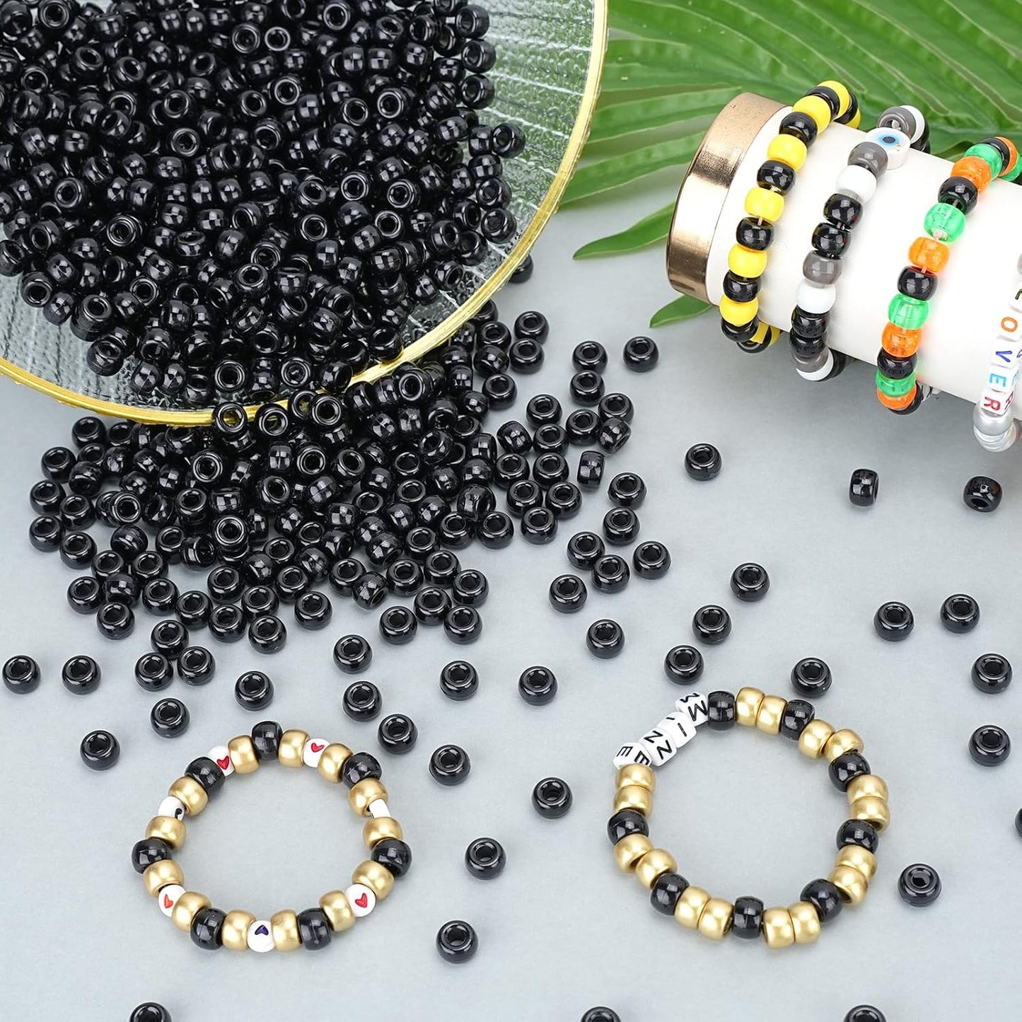 Dowsabel Brown Pony Beads Bulk 1000 Pcs 6x9mm, Large Hole Kandi Hair Beads for Braids Bracelets, DIY Friendship Bracelets Necklaces Jewelry Making Crafts and Gifts