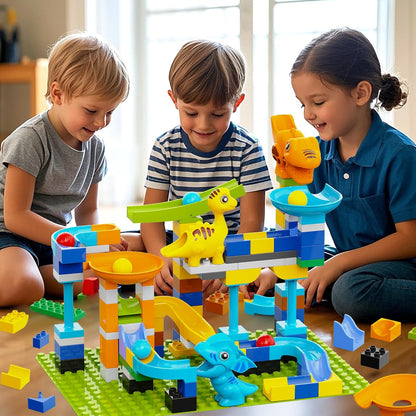 Marble Run Building Blocks for Kids, 145 PCS Building Bricks Construction Toys with Step-by-Step Guide, STEM Toy Track Compatible with Major Brands for Age 3 4 5 6 7 8+ Boys Girls Birthdays