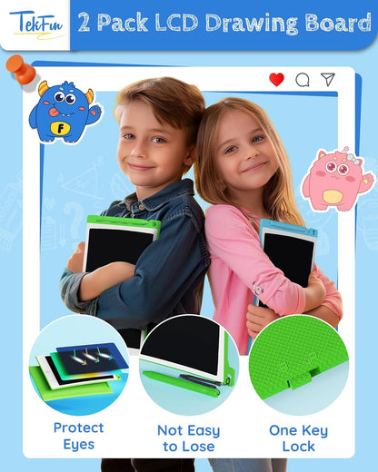 TEKFUN Kids Toys, 2Pcs LCD Writing Tablet with 4 Stylus, 8.5in Erasable Doodle Board Mess Free Drawing Pad for Kids, Car Trip Educational Toys Birthday for 3 4 5 6 7 Girls Boys