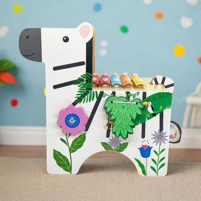 Teamson Kids Preschool Play Lab 7-in-1 Large Wooden Activity Cube Station Center Bead Maze and Counting for Kids Baby Toys, Natural