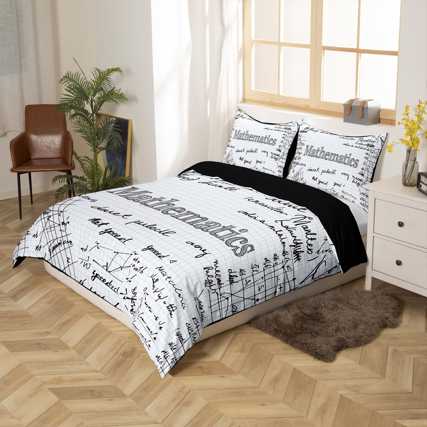 Erosebridal Science Theme Bedding Set Queen Size for Boys Girls Chemistry Periodic Table Print Duvet Cover Chemical Subject Theme Comforter Cover Teens Kids Math Science Atyle Bedspread Cover 3 Pcs