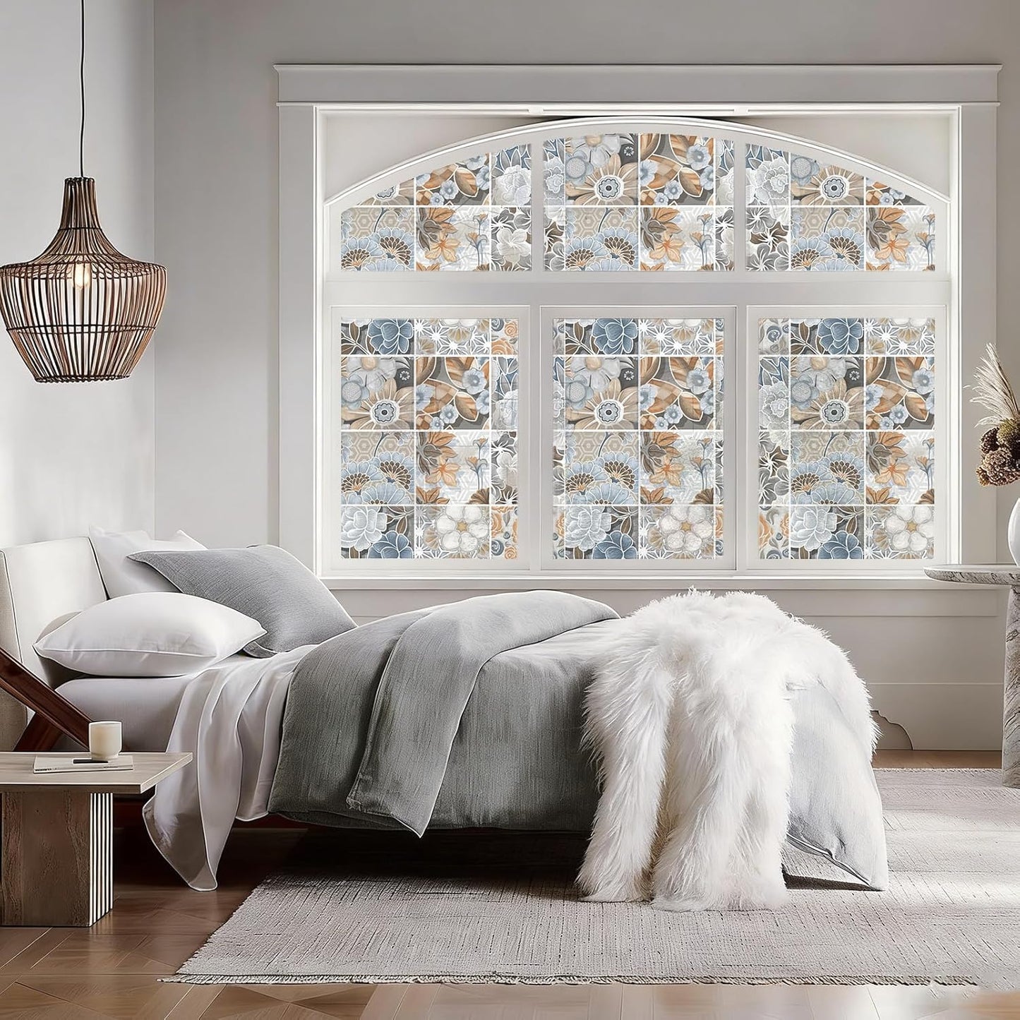 DKTIE Wooden Blinds Pattern Decorative Window Privacy Film, Sun Blocking Heat Control, Static Cling No Glue, with Installation Tools, Stained Glass Window Film (S531, 17.7" x 78.7")