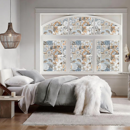 DKTIE Wooden Blinds Pattern Decorative Window Privacy Film, Sun Blocking Heat Control, Static Cling No Glue, with Installation Tools, Stained Glass Window Film (S531, 17.7" x 78.7")