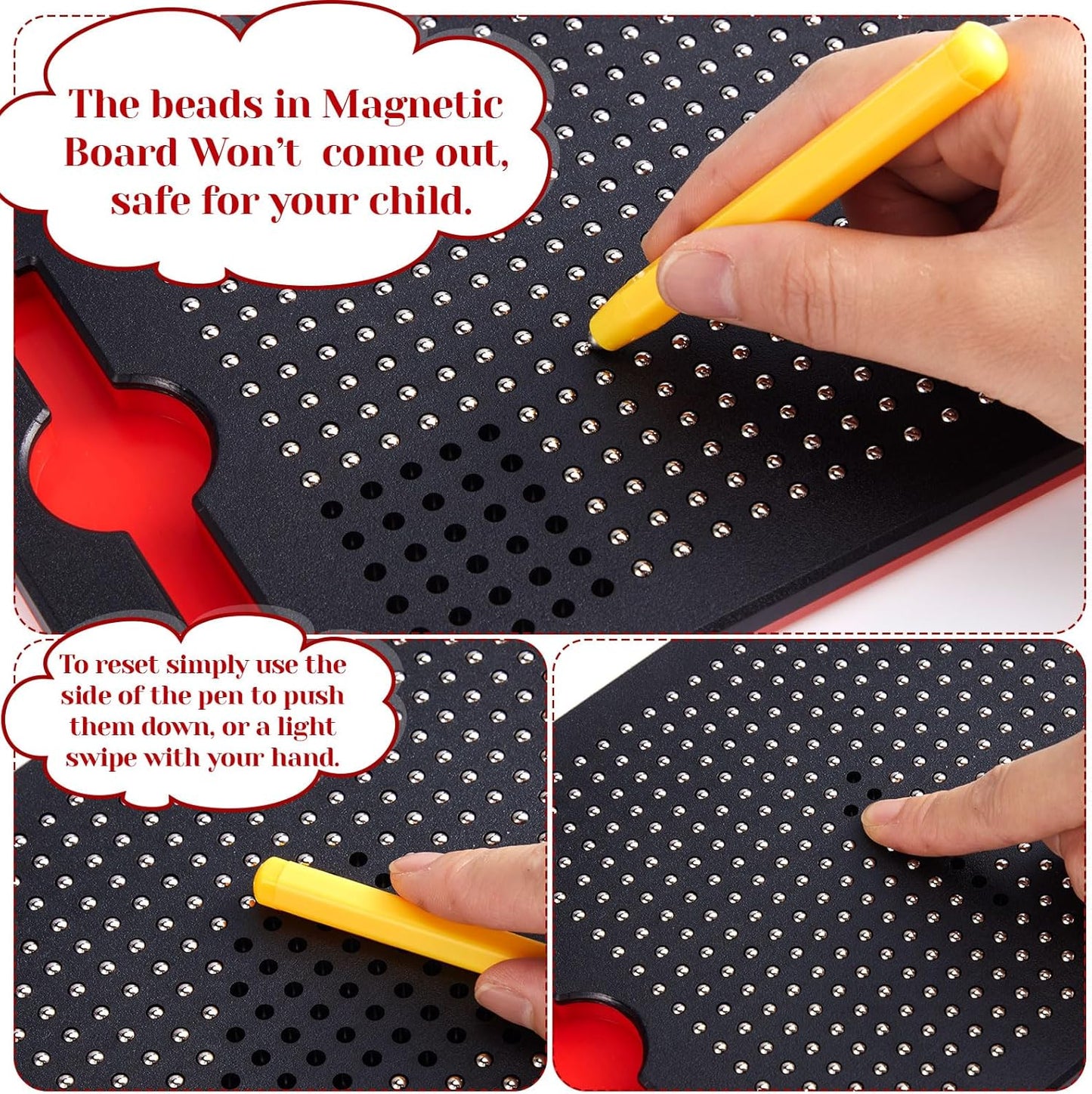 Yexiya 3 Pcs Magnetic Drawing Board for Kids, Toddler Travel Drawing Kit Magnet Sketch Thread Board with Stylus Pen and Beads Toy for Child Quiet Time Activities (7 x 8.5 Inches,Blue)