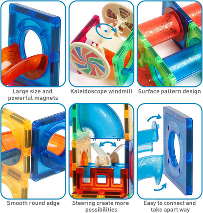 MAGBLOCK 85Pcs Marble Run Magnetic Tiles Toy Building Blocks STEM Educational Child Brain Development Kit Magnet Construction Toys for Boys Girls Kids Age 5 6 7+ Years Old