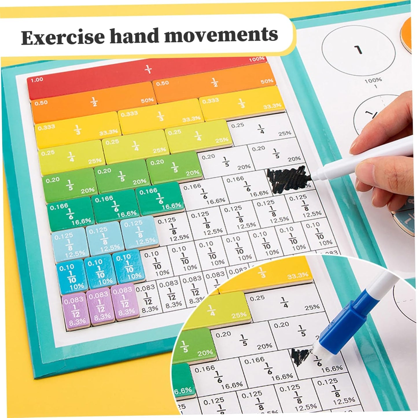 Magnetic Fraction Tiles 1 Set Educational Colorful Fraction Manipulatives with Magnetic Snap Writable Erasable Cute Cartoon Games Math Teaching Tools