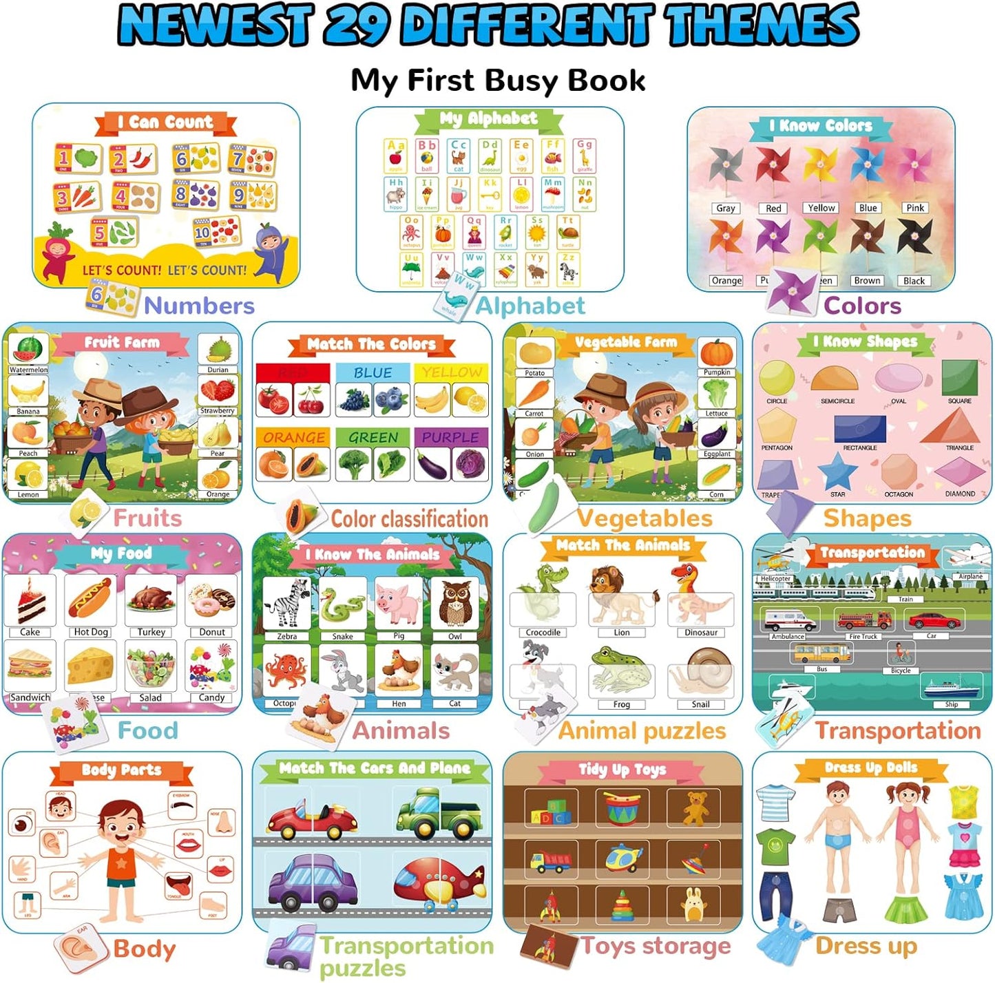 Huijing Montessori Preschool Learning Activities Busy Book - Workbook Activity Binder / Toys for Toddlers, Autism Learning Materials and Tracing Coloring Book