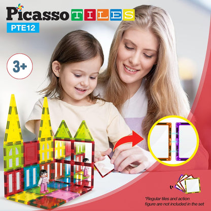 PicassoTiles Magnetic Building Block Set Geometry Shape Magnet Tiles Construction Toy STEM Learning Kit Educational Playset Playboard Pretend Play Stacking Blocks Child Brain Development PT16