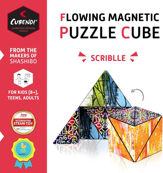CUBENDI Geometric Origami Puzzle - Infinity Fidget Cube for Adults, Kids & Teens – Mesmerizing & Magnetic Shape Shifting Box w/48 Rare Earth Magnets - by Fun in Motion Toys (Twist)