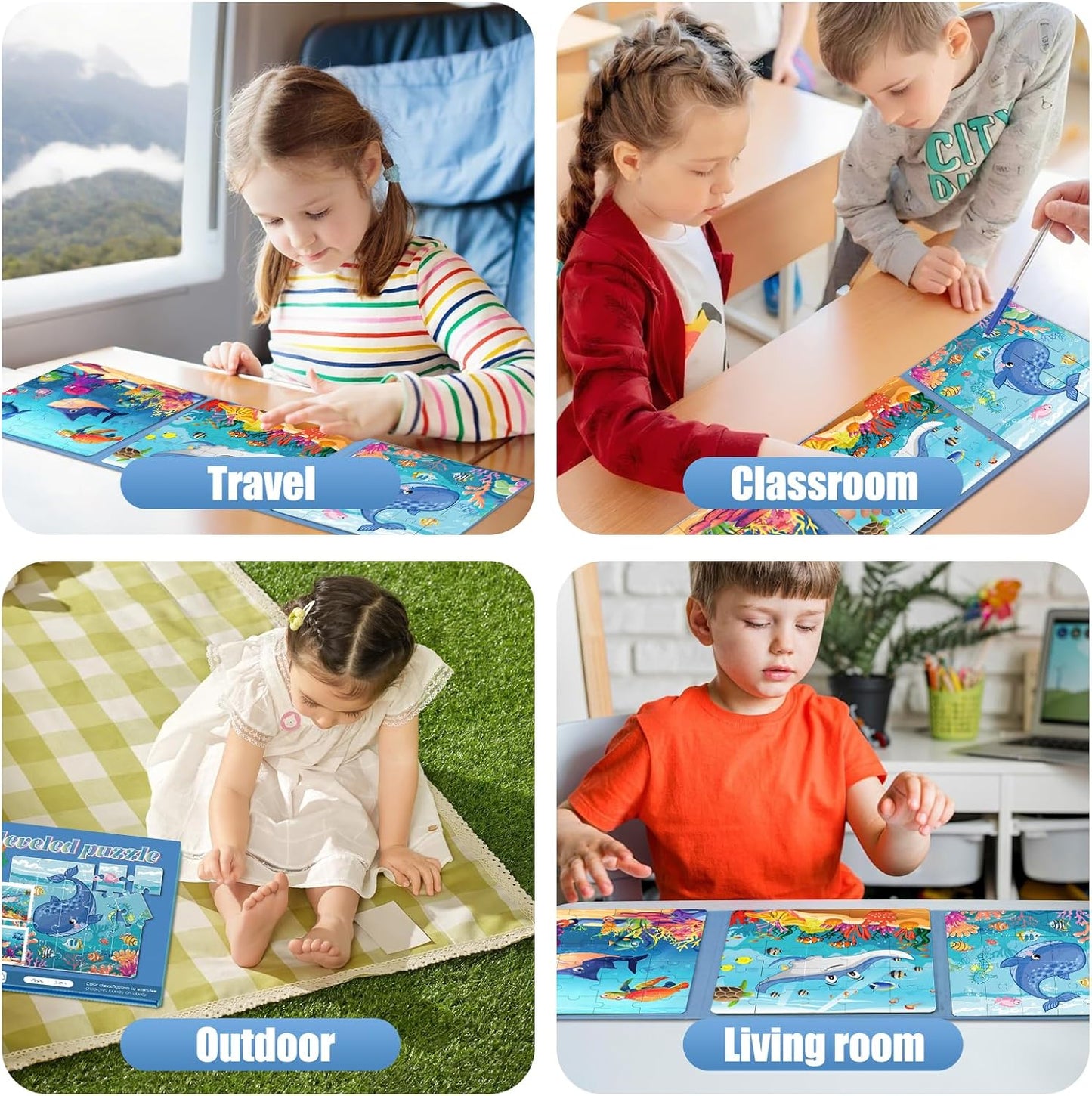 Magnetic Puzzles for Toddlers 3-5, 75-Pieces Travel Toys, Animal Jungle Puzzles Ages 4-6, Educational Learning Magnets, Road Car Trip & Airplane Activities Toys for 3 4 5 6 7 Girls Boys Gift