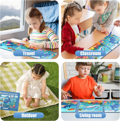 Magnetic Puzzles for Toddlers 3-5, 75-Pieces Travel Toys, Animal Jungle Puzzles Ages 4-6, Educational Learning Magnets, Road Car Trip & Airplane Activities Toys for 3 4 5 6 7 Girls Boys Gift
