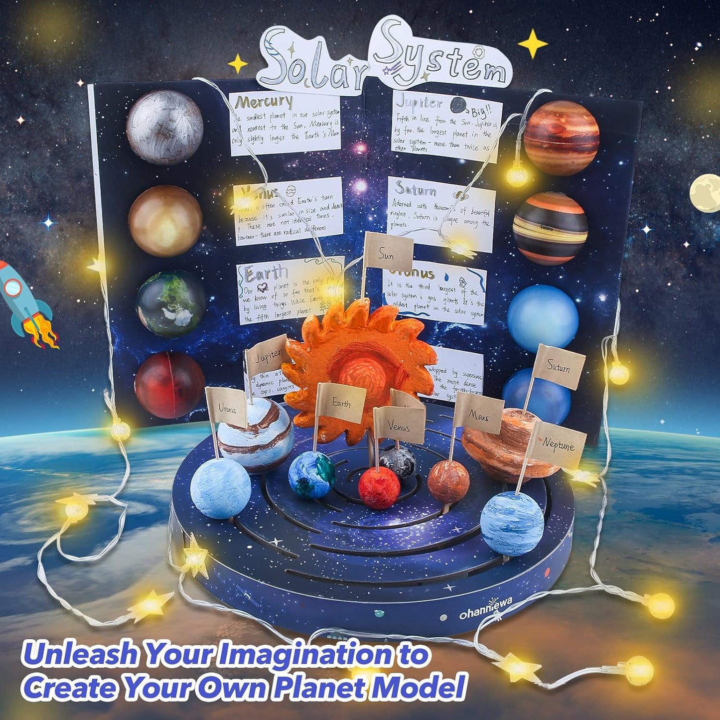 Solar System Project Kit for Kids, Mixed Sized Foam Balls, Painting Tools and Disc Planetary Orbits, DIY Planets Model for Kids, Stem Toy for Boys and Girls