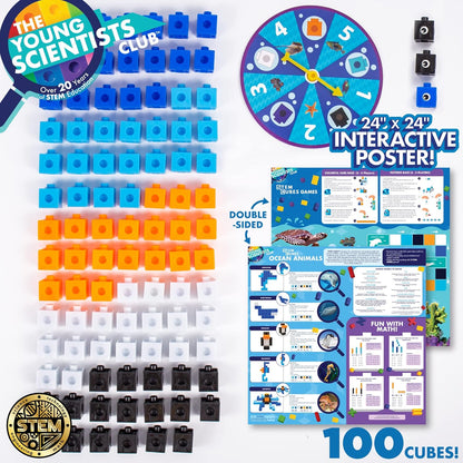 The Young Scientists Club STEM Cubes, Build, Learn & Create with 100+ Math Cubes Manipulatives, 4-in-1 Educational Games, Math Cubes for Kids Ages 4-8, Awesome Learn Through Play Toys