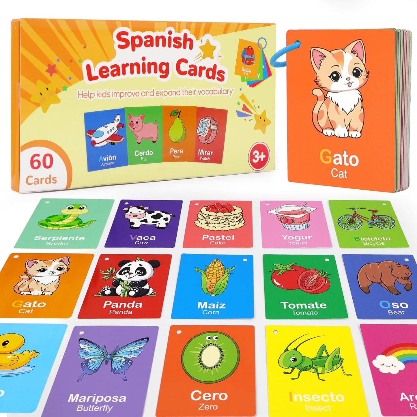 Toddler Learning Flash Cards, 60 PCS Double Sides Flashcards for Alphabets, Numbers, Colors, Shapes, Sight Words, Baby Cognitive Flashcards for Kids, Preschool Kindergarten Learning Activities