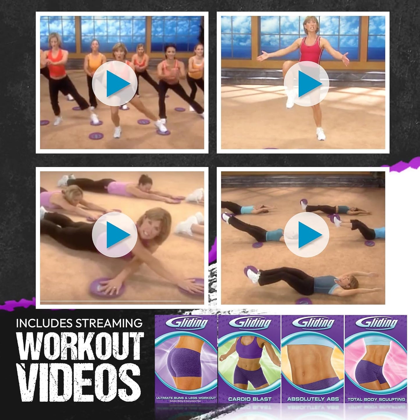 Gliding Discs for Working Out - Exercise Sliders for Carpet & Hardwood Floors 1 Pair, Authentic Workout Sliders Disc for Full Body Resistance Workout, Includes 4 Streaming Video Workouts