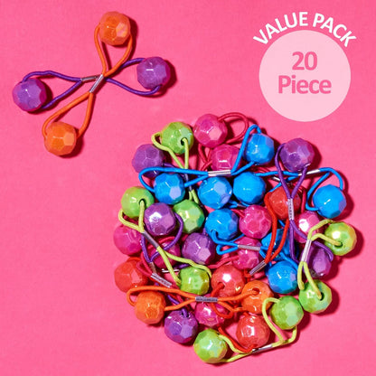 20pc Ponytailers Balls Elastics 18mm Round Opaque Multicolored Twin Beads Bauble Holders Toddler Kids Braiding Styling
