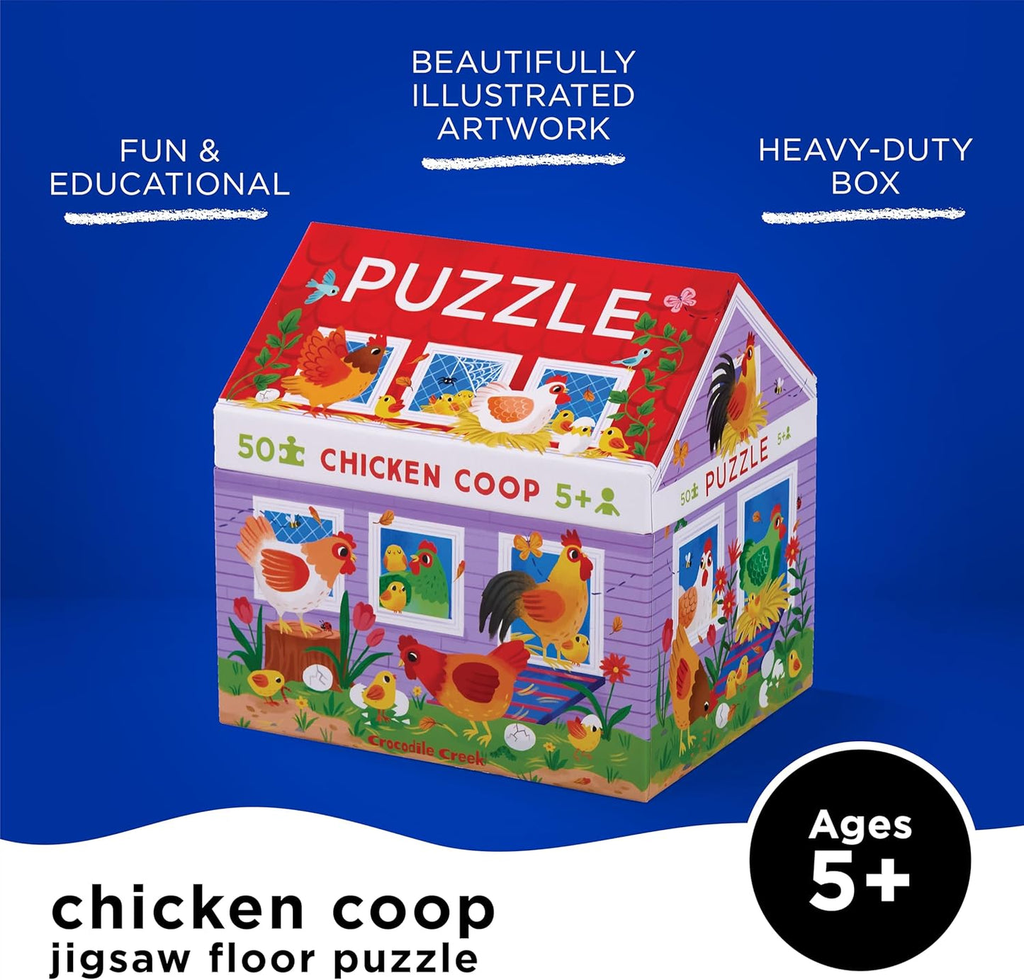 Crocodile Creek 50-Piece Jigsaw Puzzle - Fun Table or Floor Puzzles for Kids Ages 4-6 and Up - Includes Heavy-Duty Shaped Box for Storage - Shark Reef - 12" x 8" Finished