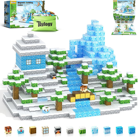 Magnetic Blocks-Build Mine Magnet World Pickaxe Edition Mine Pickaxe Caverns Kids Games Toddler Toys Magnetic Tiles for Boys & Girls Age 3-4 4-5 6-8, Sensory Outdoor Toys for Kids for 3+