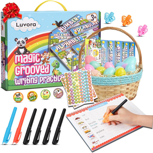 Magic Grooved Writing Practice for Kids Ages 3-8, Reusable Handwriting Practice Books Set (6 Books) with Disappearing Ink Pens, Letter/Number Tracing, Preschool & Kindergarten Learning Kit