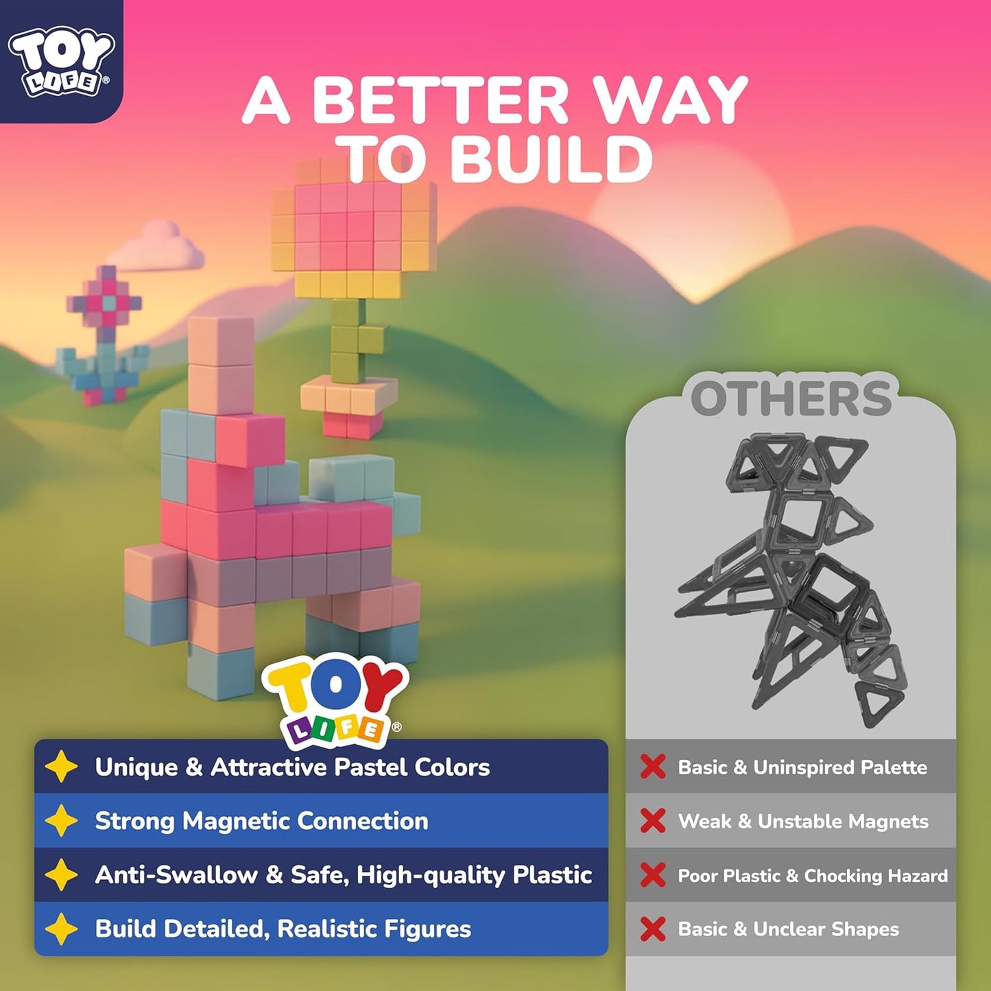 64PCS Magnetic Blocks, Magnetic Building Blocks for Kids Ages 3 4 5 6 Year Old, Magnet Cubes, Autism Montessori Toys, Preschool STEM Educational Sensory Magnet Toys Gifts for Kids 3-5 4-8