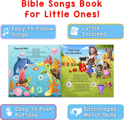 LEARNING BUGS Christian Bible Songs – 15 Songs of Faith for Little Ones, Musical Books for Toddlers, 28-Button Music Book, Musical Toys for Toddlers 1-3