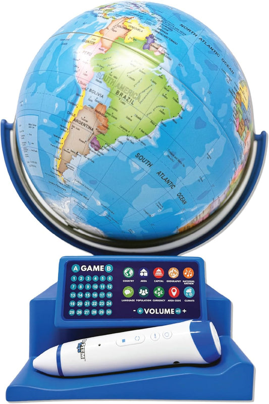 Dr. STEM Toys Interactive Talking Globe with Smart Pen, Game Panel, 300+ Geographic Quiz Questions, Touch & Learn, Music, and More - Educational Toy for Kids Ages 6+