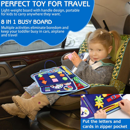 Esjay Toddler Busy Board Montessori Toys for Boys Girls, Sensory Book Educational Activities for Learning Fine Motor Skills, Birthday Gifts for Toddlers, Travel Toys for Airplane Car, White Dinosaur