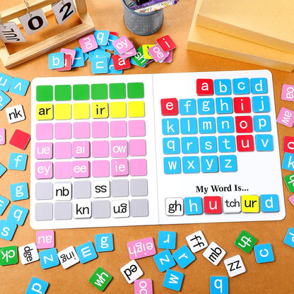 Ireer 6 Set Phonics Magnetic Letter Tiles Set Spelling Reading Games Board Manipulative Phonemic Awareness Sentence Building Alphabet ABC Fridge Magnets Homeschool Classroom Learning Activity