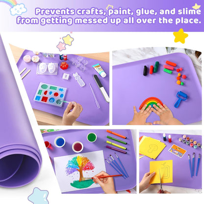 AtMini Silicone Art Mats for Kids, 24"x16" Silicone Craft Mat with Lip to Keep Clean, Play Sand, Painting, DIY Crafts Mat for Kids (Purple)