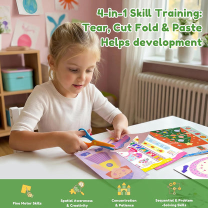 Toddler Scissor Skills Activity Book, 4 Progressive Levels to Learn Cutting for Kids Ages 3-6, 31 Fun Crafts with Child-Safe Scissors, Develop Fine Motor Skills, Ideal Christmas Gift & Arts and Crafts
