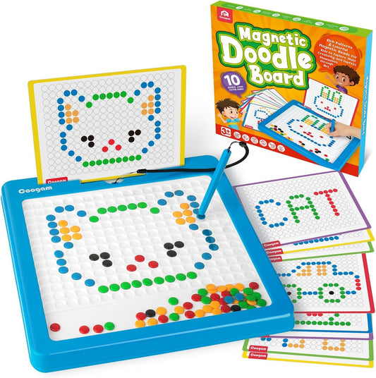 Coogam Magnetic Drawing Board, Large Magnet Doodle Board with Pen and Dot Beads, Color Shape Pattern Art Pad, Montessori Educational Traveling Toy Gift for 3 4 5 6 Years Old Toddlers