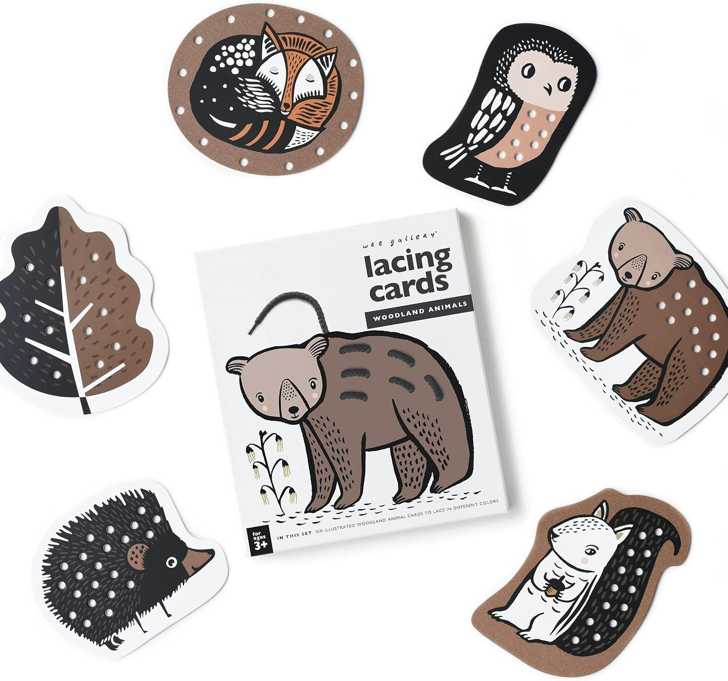 Wee Gallery Baby Animals Lacing Cards, Sewing Board and Travel Game for Toddlers and Preschoolers, Fine Motor Skills Toy, Montessori-Inspired Educational Kids Craft Activity for Ages 3+