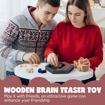 Yunsailing 3 Pack Large Hexagon Tangram Puzzle Wooden Brain Puzzles for Adult Challenge Wood Russian Blocks Brain Teasers Geometric Jigsaw Block Logic Iq Stem Family Graduation Gifts(Vintage)