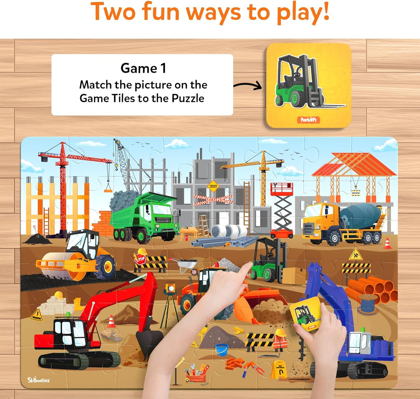 Skillmatics Floor Puzzle & Game - Piece & Play Construction Site, Jigsaw & Toddler Puzzles, Educational Toy, Gifts for Boys & Girls Ages 3, 4, 5, 6, 7 (48 Pieces, 2 x 3 feet)
