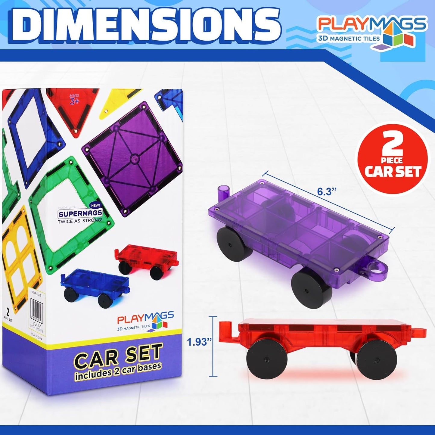 Playmags Magnetic Tiles for Kids 100-Piece Set, STEM Educational Building Blocks Toys for Kids, Includes Click-in ABC Learning Tiles, Gift for Boys & Girls, Add on Magnetic Figures, Car Set Available