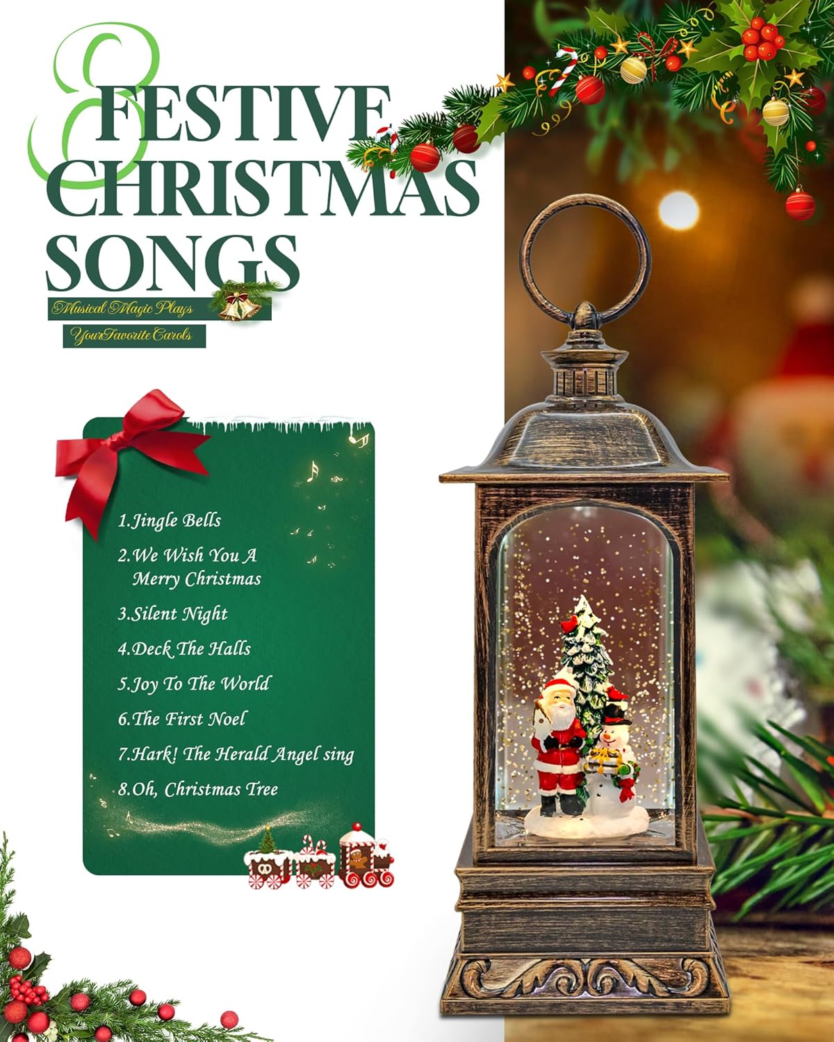 Musical Christmas Snow Globes Lantern, 7.87" Lighted Electric Snowglobes with 8 Holiday Songs 6H Timer Dual Power, Snowman Christmas Ornaments Snow Globe for Kids Adults Xmas Decor Gifts for Men Women