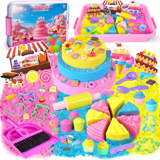 Mermaid Sensory Bin, Play Sand Art Kit with Sandbox & Accessories & Tools & Colorful Sea Shell Conch Starfish Gems Toys Set, Indoor Outdoor Pretend Play Beach Toy Birthday for Girls Boys 3 4 5 6 7 8