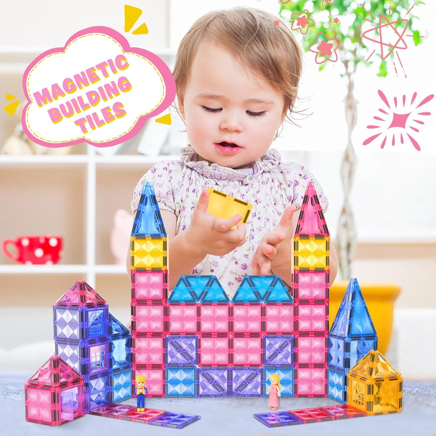 BENOKER Castle Magnetic Tiles, 3D Building Blocks STEM Educational Kids Toys for Pretend Play, 3 4 5 6 7 8 Year Old Birthday Gifts for Boys and Girls, Preschool Learning Toys for Christmas