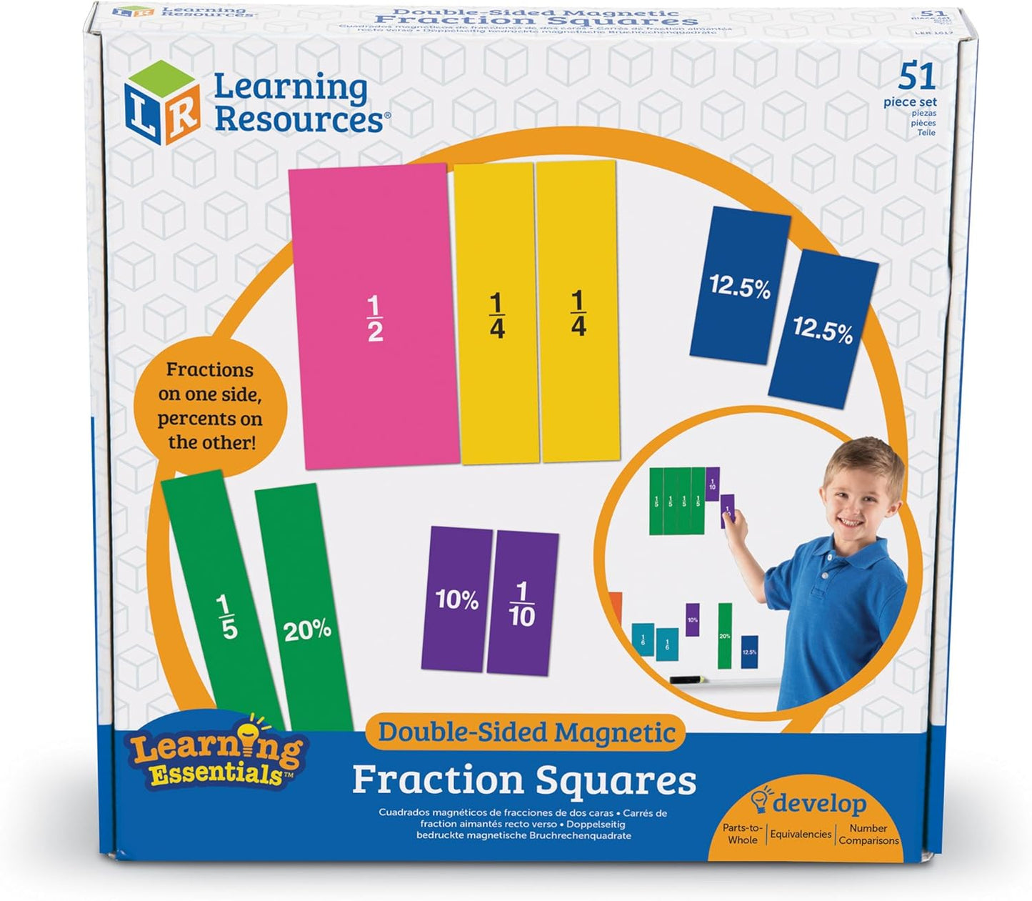 Learning Resources Double-Sided Magnetic Fraction Squares, Math Manipulations, 51 Pieces, Ages 6+