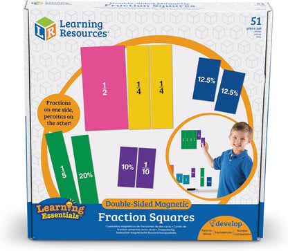 Learning Resources Double-Sided Magnetic Fraction Squares, Math Manipulations, 51 Pieces, Ages 6+