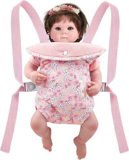 GAGAKU Baby Doll Carrier for Little Girls, Reborn Doll Accessories for Toddlers 3+ Years Old, Kids Toy Baby Dolls Sling Carrier - Pink - Moonflower