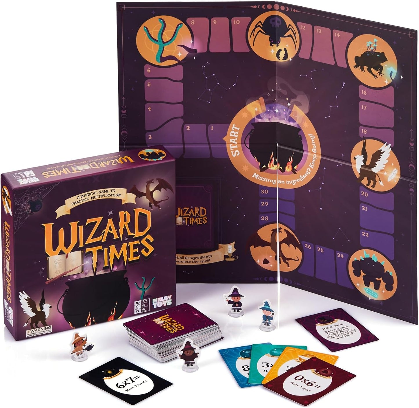 Wizard Times Multiplication Game - Math Games for Kids 8-12 - Fun Multiplication Board Game for Learning Times Tables 0-12 - Math Facts Games for 3rd 4th 5th Grade