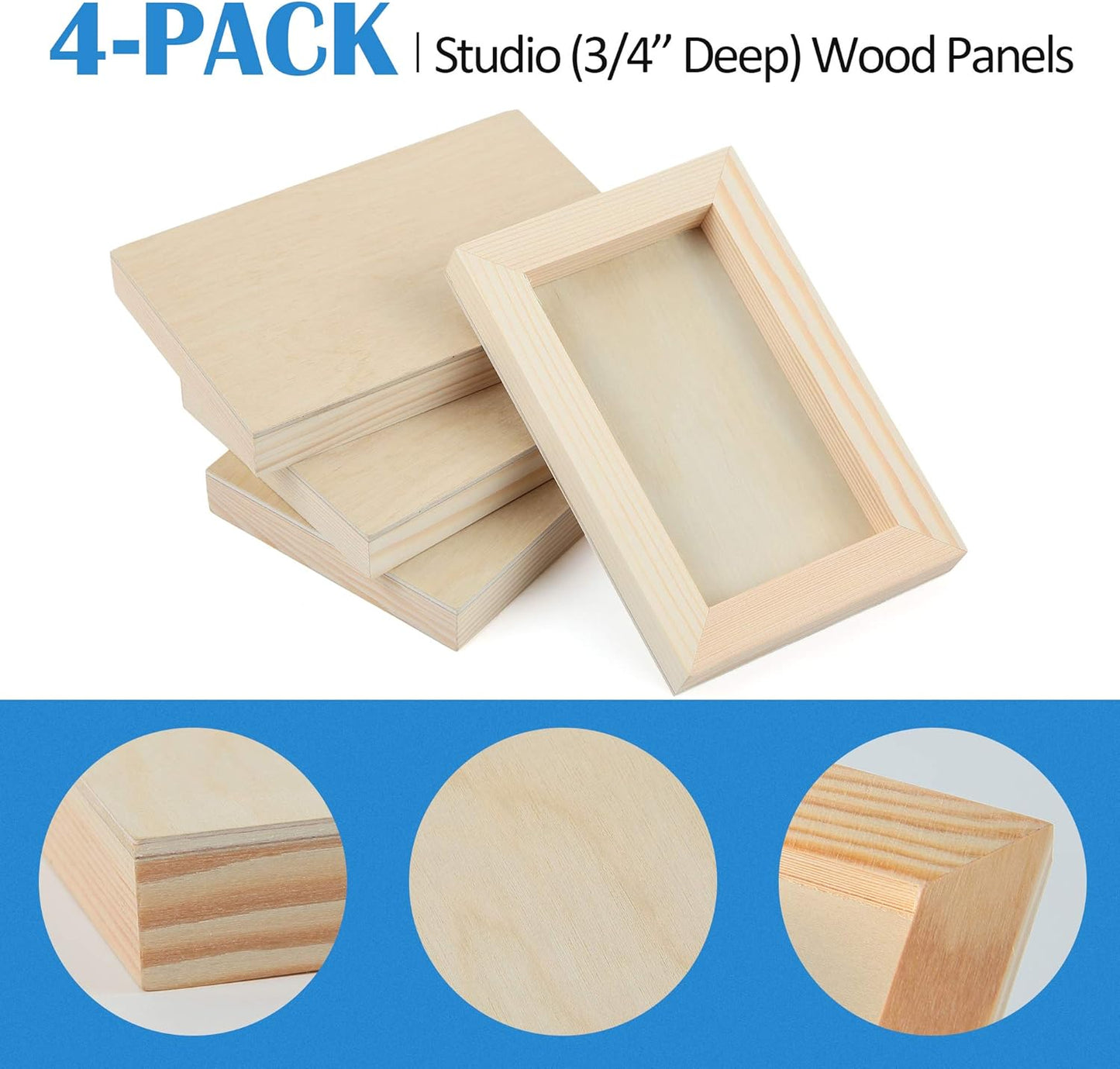 Falling in Art Unfinished Birch Wood Canvas Panels Kit, 4 Pack of 8x10’’ Studio 3/4’’ Deep Cradle Boards for Pouring Art, Crafts, Painting, and More