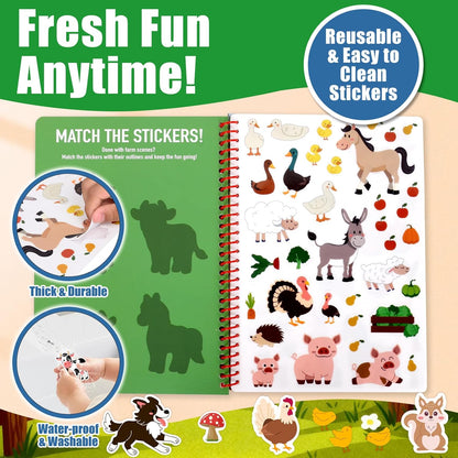 Jelly Sticker Book for Kids 2-4, Waterproof Reusable Sticker Book for Toddlers, Easy to Clean Road Trip Activities, Easter Basket Stuffers & Easter Gifts for Toddlers (Farm)